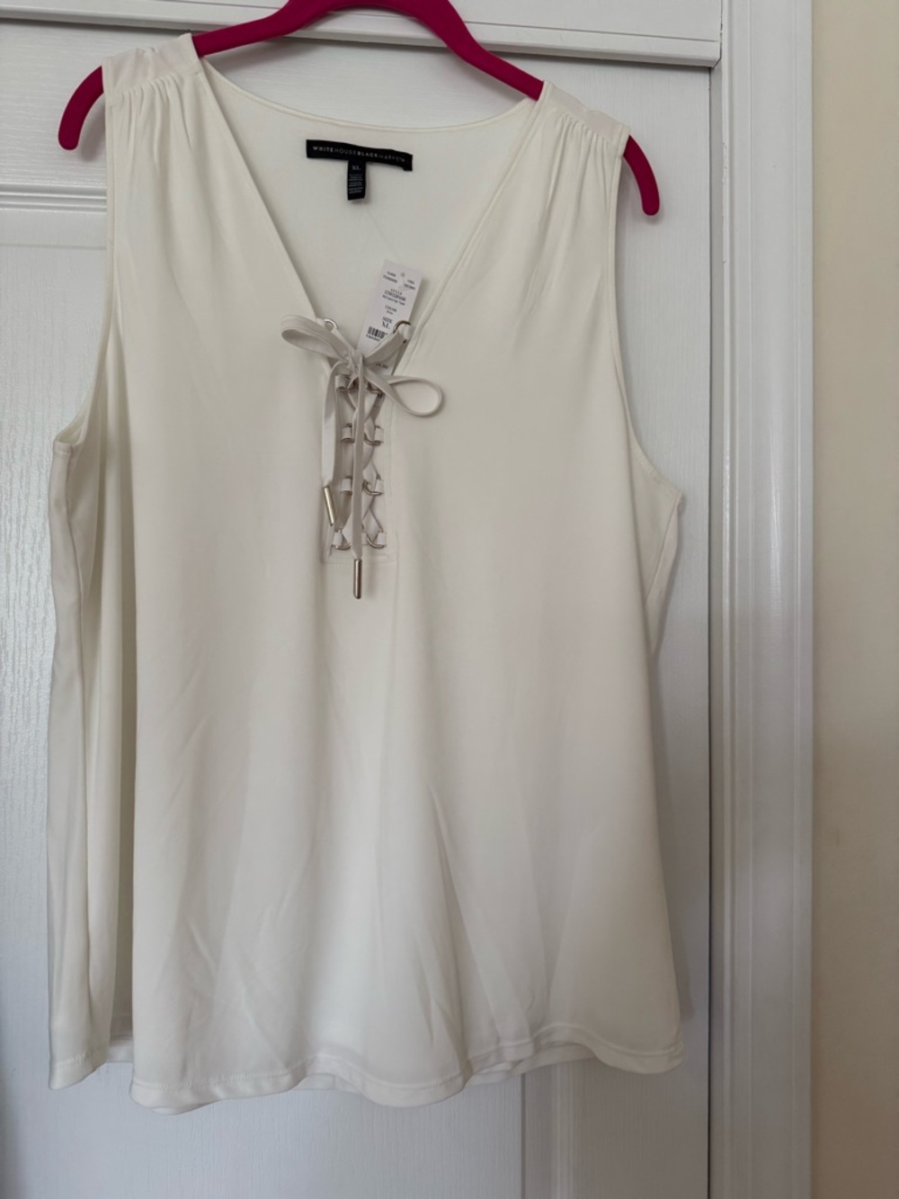 Brand New White House Black Market Cream Lace-Up V-Neck Sleeveless Top